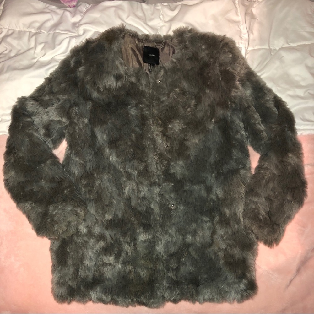 Grey faux fur coat